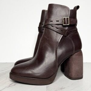Lucky Brand Natesa Brown Leather Heeled Boot 8 1/2 M